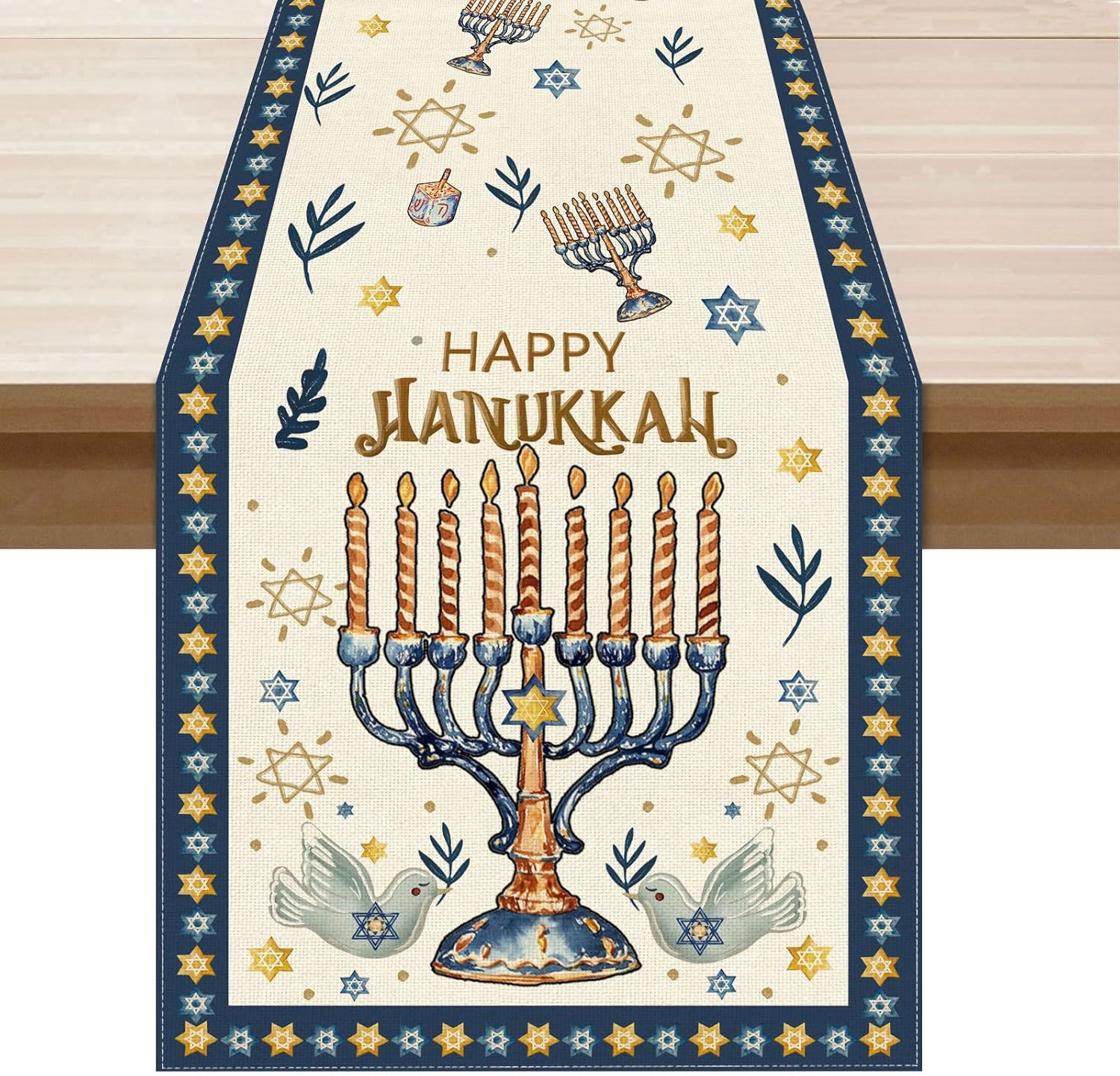 Happy Hanukkah Chanukah Menora - Linen Table Runner 评论和价格