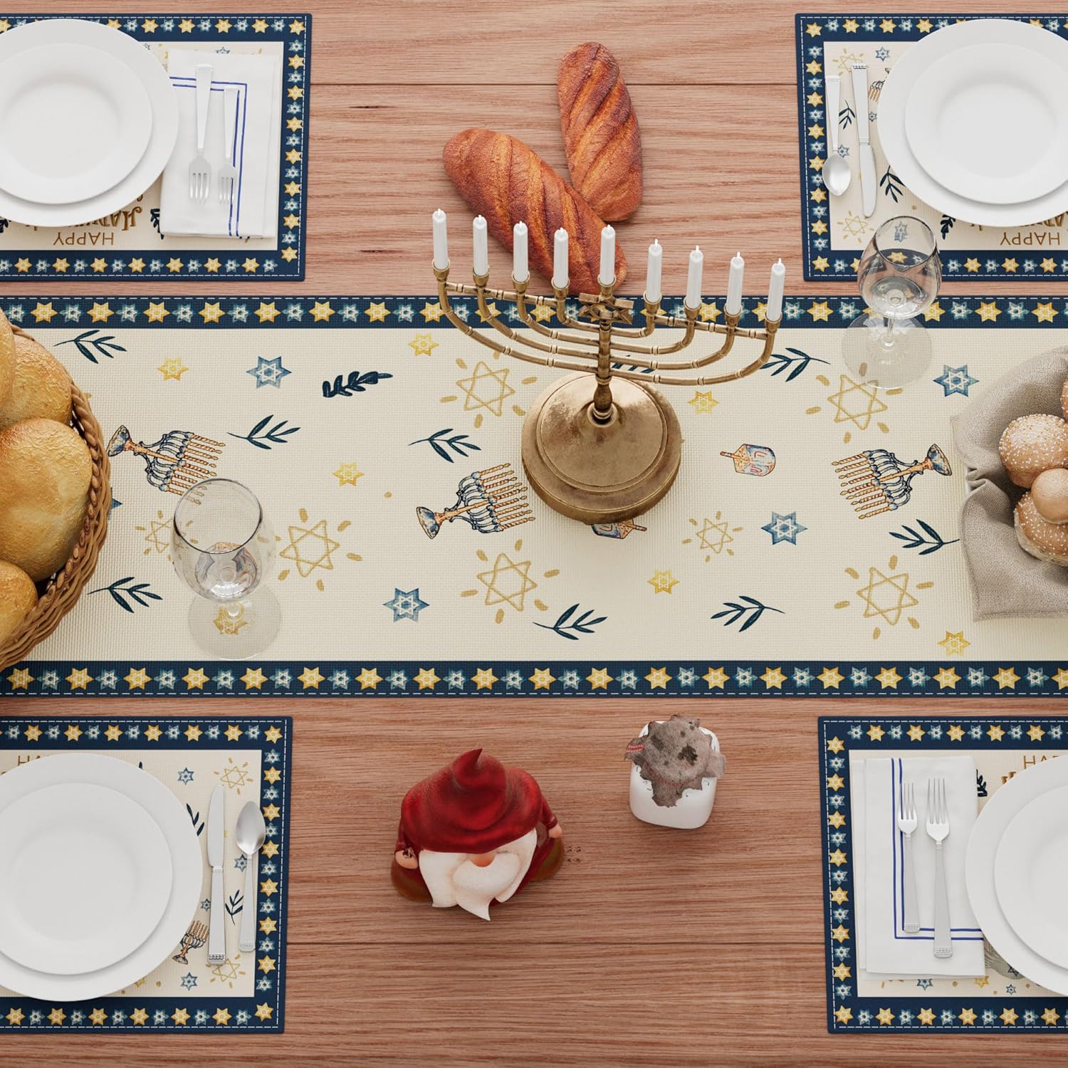 Happy Hanukkah Chanukah Menora - Linen Table Runner 评论和价格