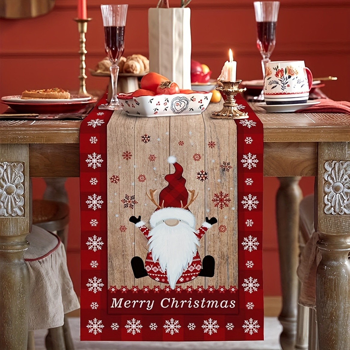 Christmas Gnome Table Runner,  - Linen Table Runner 评论和价格