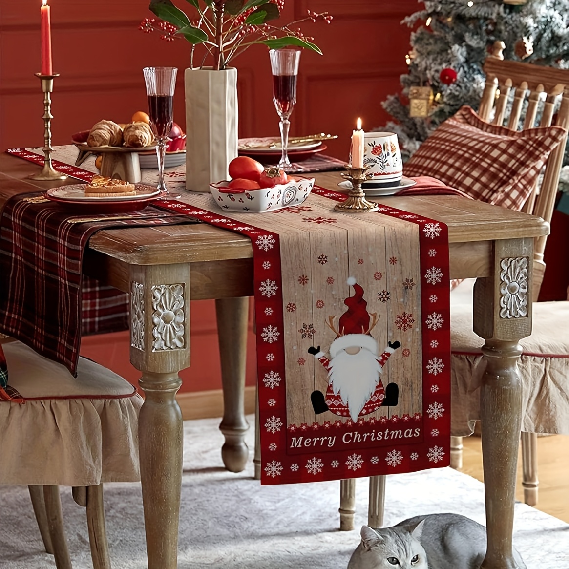 Christmas Gnome Table Runner,  - Linen Table Runner 评论和价格