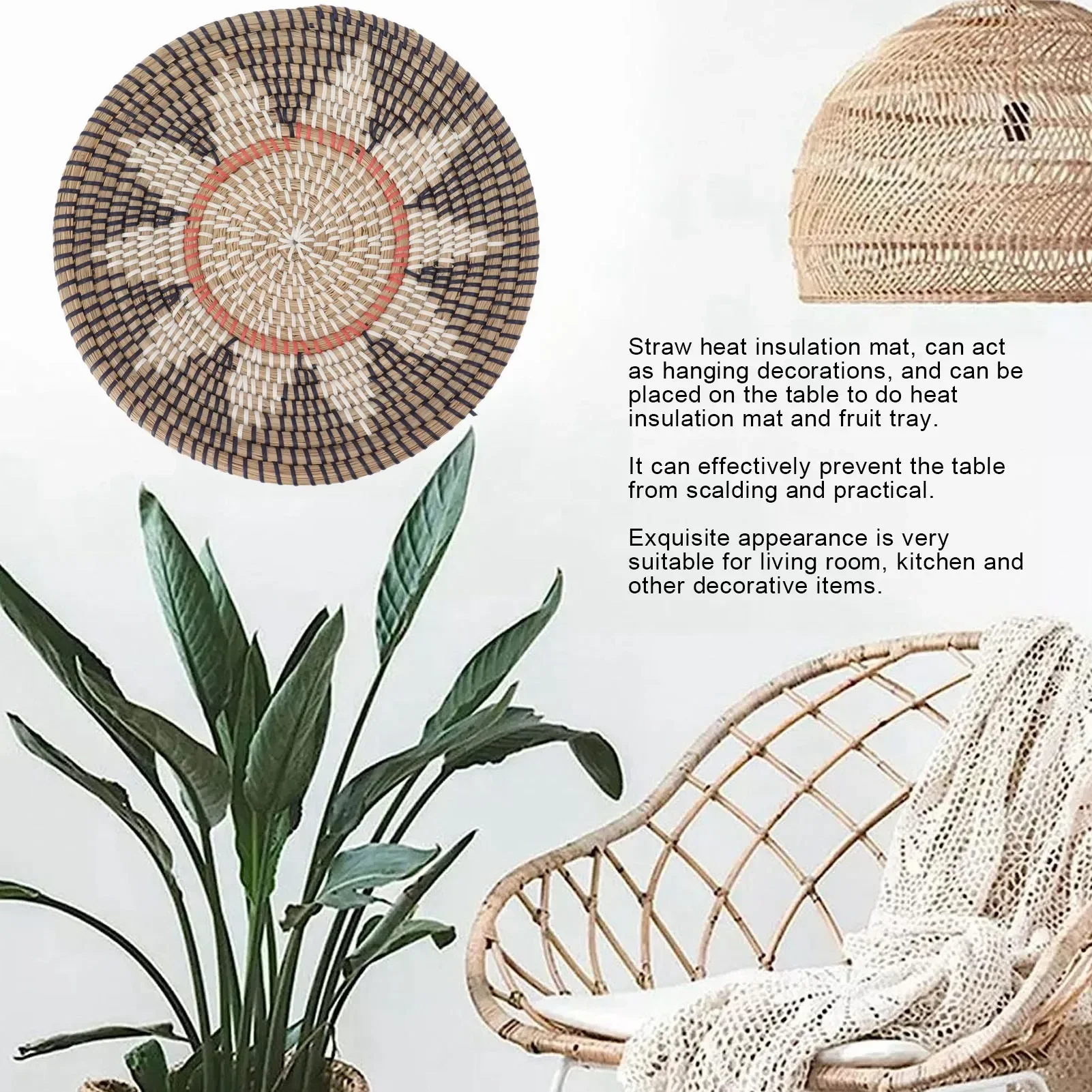 Round Grass Wall Ornaments 35c - Rattan Plant Basket 评论和价格