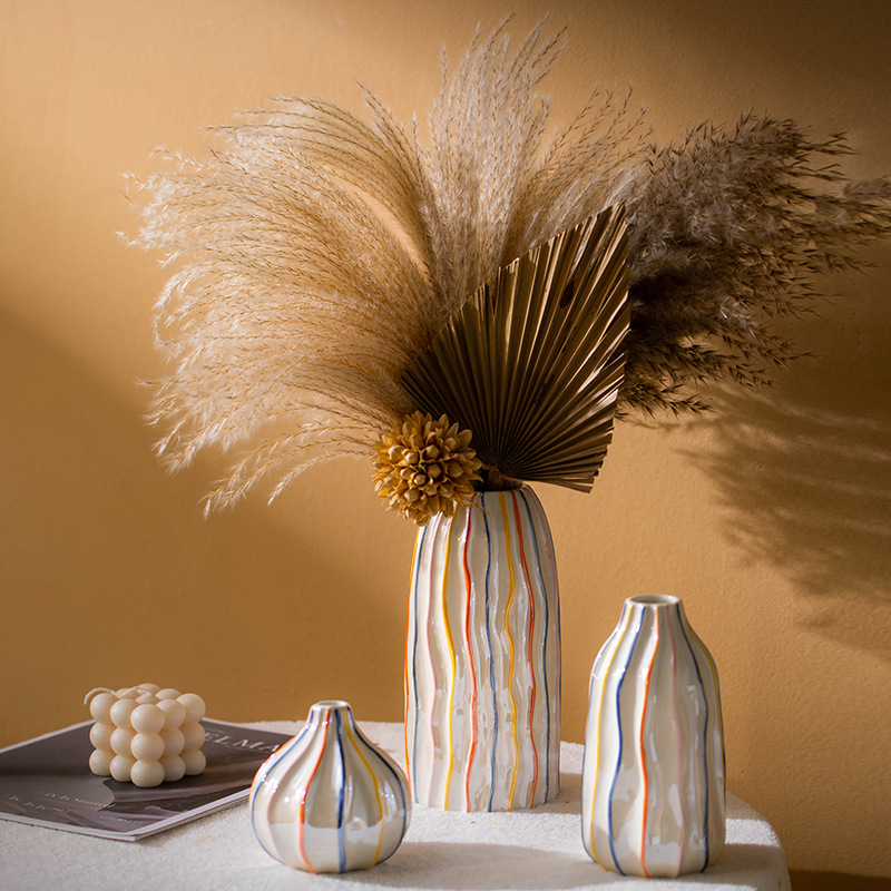 CAPIRON Colorful Stripe Cerami - Pampas Grass Decor 评论和价格