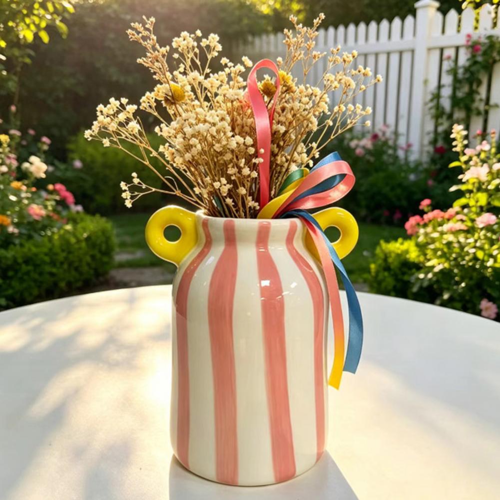 Ceramic Striped Flower Vase wi - Pampas Grass Decor 评论和价格